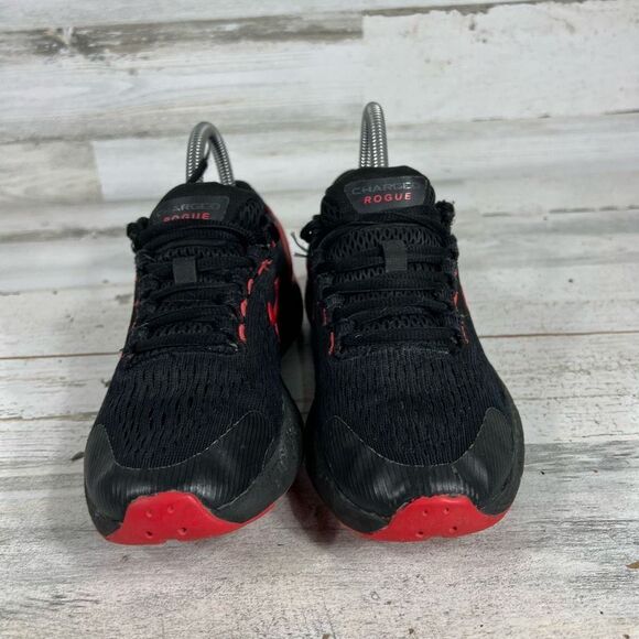 Under Armour Women's Lace Up Mesh Charged Rogue Running Shoes Black Red Size 4Y - Picture 4 of 8